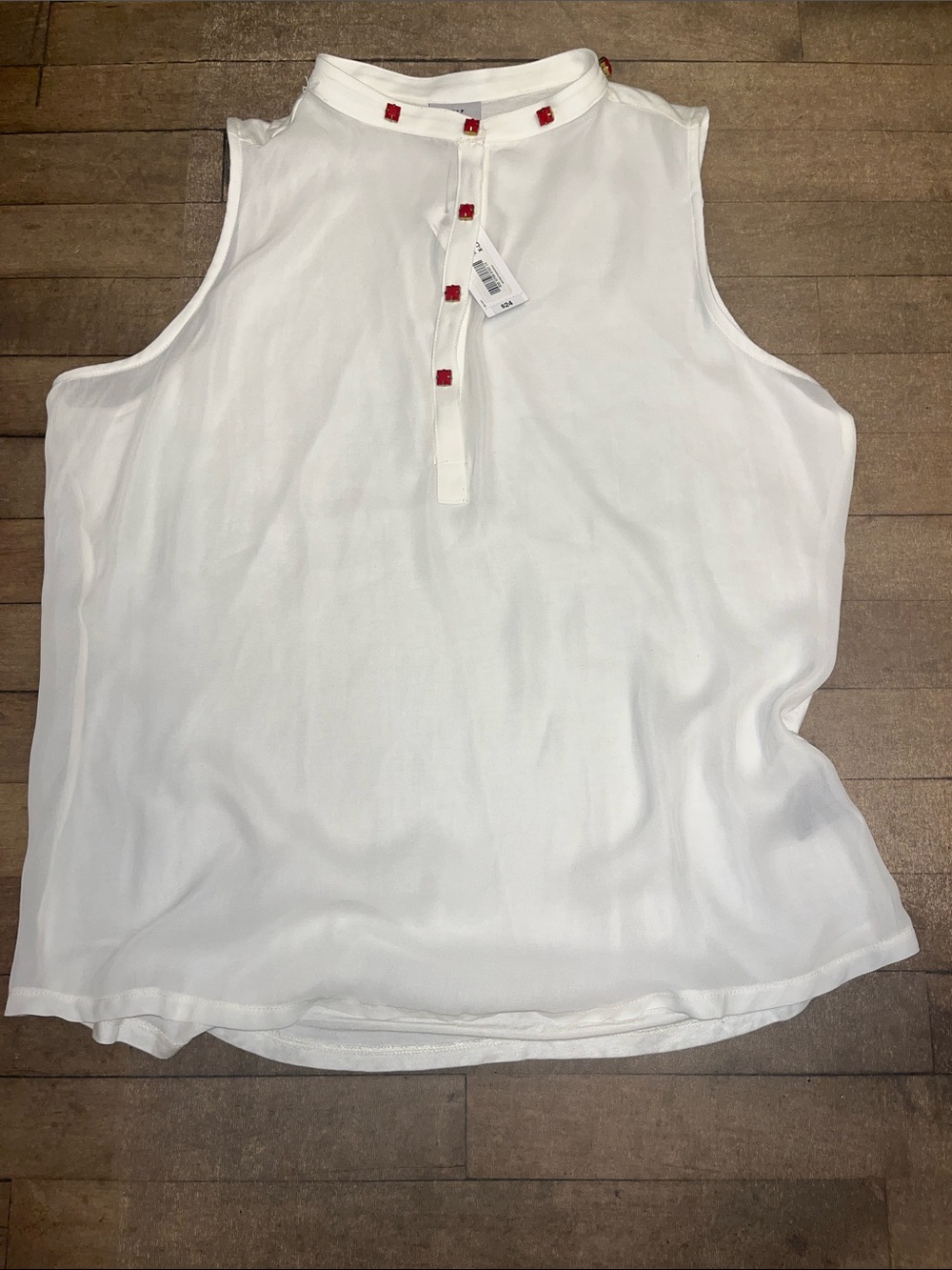 Worthington White Sleeveless Shell with Red Button Accents